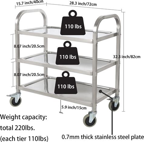 Buy HLC 3 Tier Heavy Duty Commercial Grade Utility Cart Kitchen Trolley ...