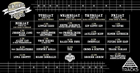 Draft Picks Music Festival | At The Tracks | Monday-Friday, April 21-25 ...