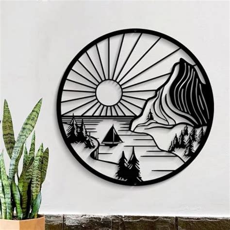 BLIND SHOP Mountain Scene Metal Wall Decor,Black Line Drawing Wall Art ...