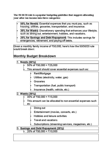 Financial Literacy: Budgeting Guidelines and Monthly Breakdown - Studocu