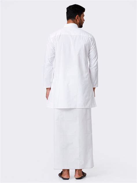 Men Cotton Full Sleeve White Kurta Top with Prayer Dhoti Combo Quba