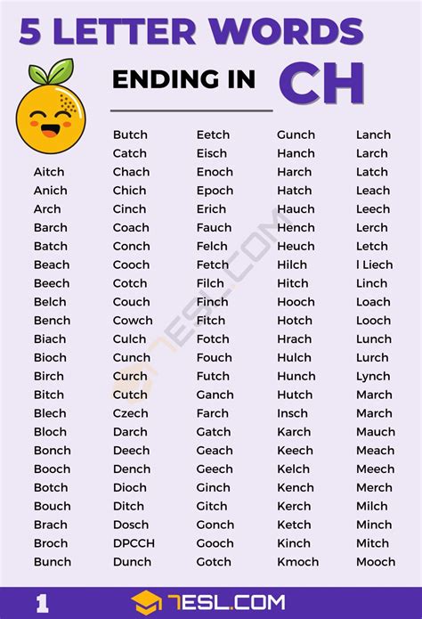 240+ Awesome 5 Letter Words Ending in CH • 7ESL