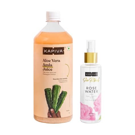 Kapiva Skin Rituals Rose Water 200ml & Aloe Amla Juice 1L | Facial Mist ...