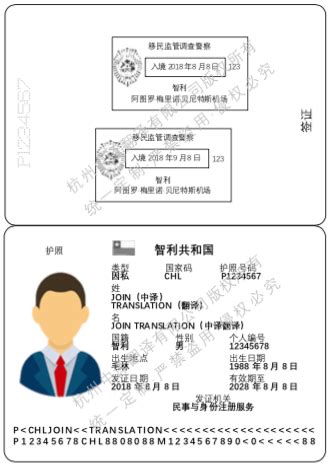 智利护照翻译成中文盖章认证模板「杭州中译翻译公司」