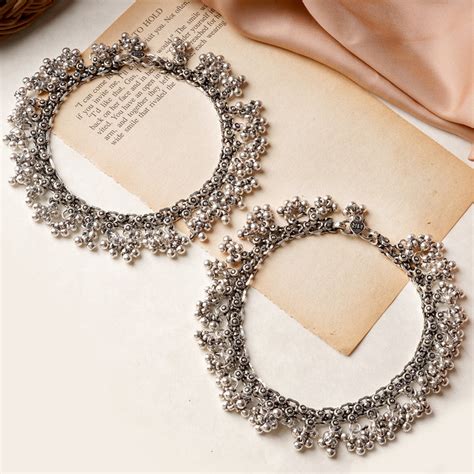 Buy Teejh Silver Oxidised Ghunroo Anklet for Women Online