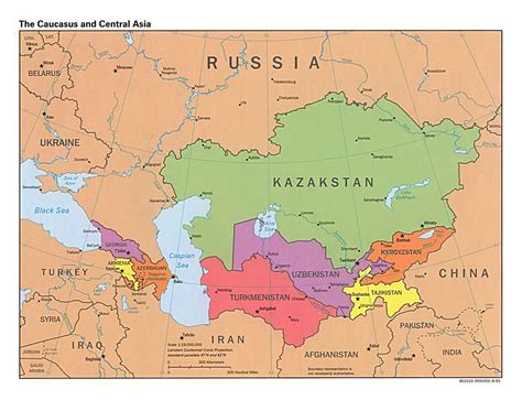 Large detailed political map of the Caucasus and Central Asia with ...