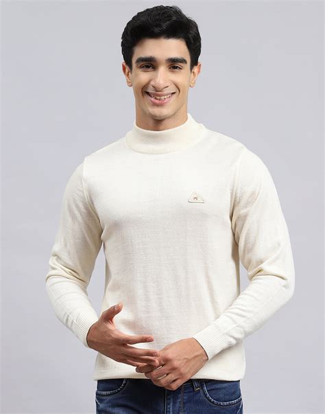 Buy Men Cream Solid Turtle Neck Full Sleeve Pullover Online in India ...