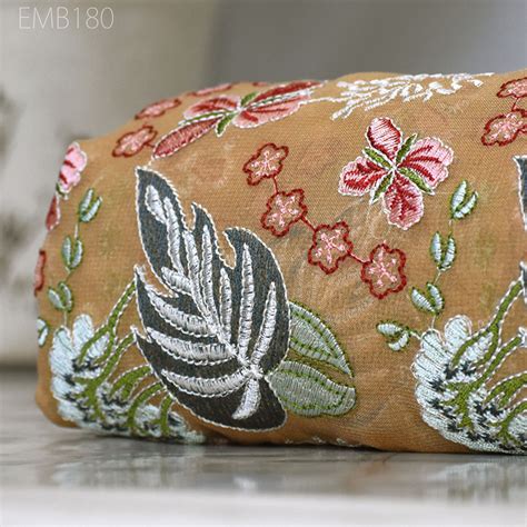 Tan Indian Embroidered Fabric by the Yard Georgette Embroidery Sewing ...