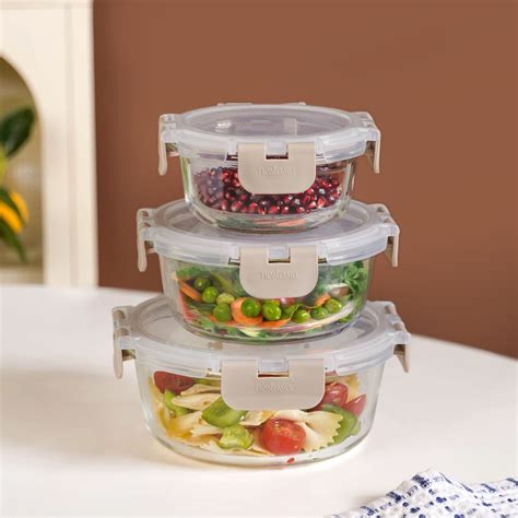 Nestro Pro Microwave Safe Containers Set Of 3 Round Beige 215ml 400ml ...