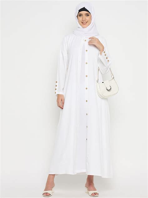 Front Open White Rayon Abaya Burqa with Black Hijab – Nabia