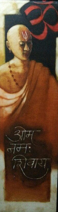 "Bramhin": Orange Red Oil Painting by SHANKAR KENDALE | ArtZolo.com