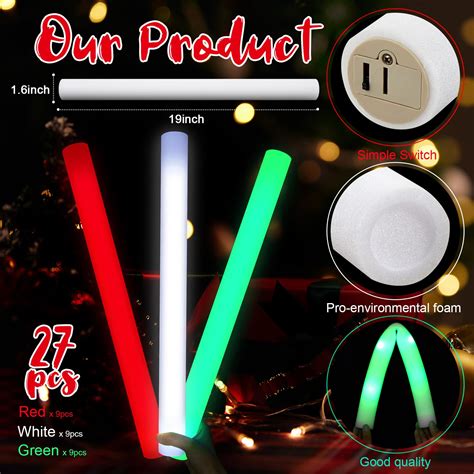Retisee Christmas LED Foam Sticks Bulk 19 Inch Red Green White Glow ...