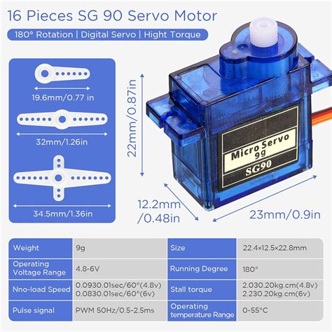 Hanaive 16 Pcs SG90 9g Micro Servo Motor Mini Servo India | Ubuy