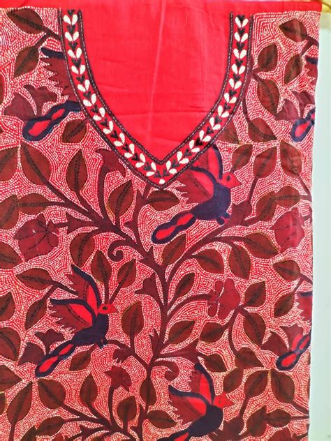 Stunning Red Hand Embroidered Kantha Cotton Kurti