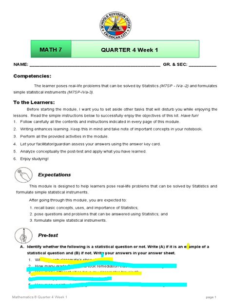 Image result for Grade 7 Math Quarter 4 Module 1