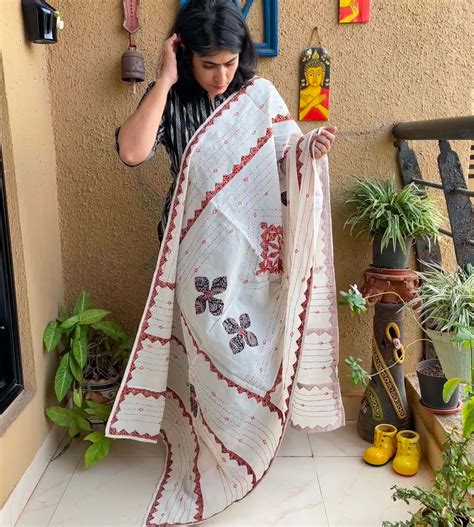 Orange indigo Applique Dupatta – Forsarees