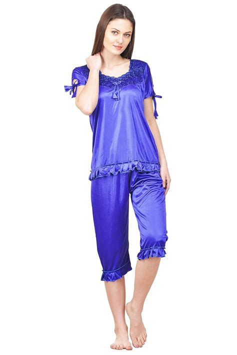 Buy Phalin Women's Plain Satin Night Suit Set (Top and Pyjama)- Free ...