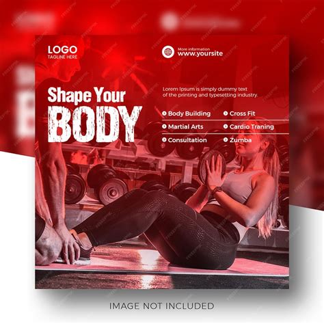 Ein rot-weißes Poster für ein Fitnessstudio mit den Worten Shape your ...