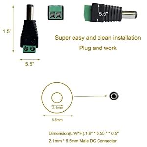 FEDUS 10 Pairs DC Power Jack Plug Adapter Connector, 12V, 24V Male ...