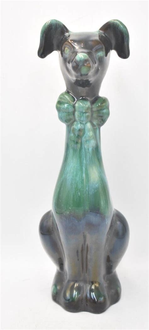 Vintage Blue Mountain Pottery Long Neck Dog With Bowtie Figurine Statue ...