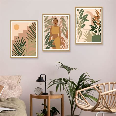 SAF paintings BOHO Set of 3 Modern Art Premium Brown frame Bohemian ...