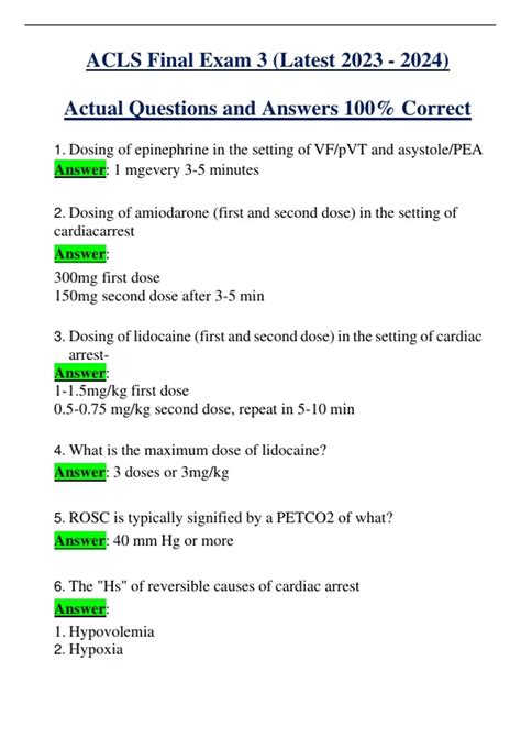 ACLS Final Exam 3 (Latest 2024 / 2025 ) Actual Questions and Answers ...