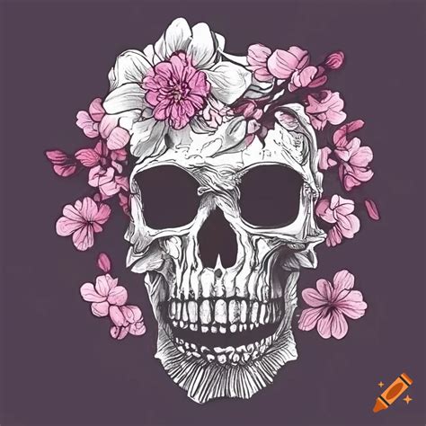 Skull with sakura flowers