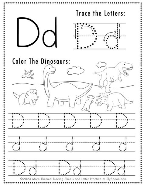 Free Letter D Tracing Worksheet (Printable) Dinosaur Themed - Sly Spoon ...