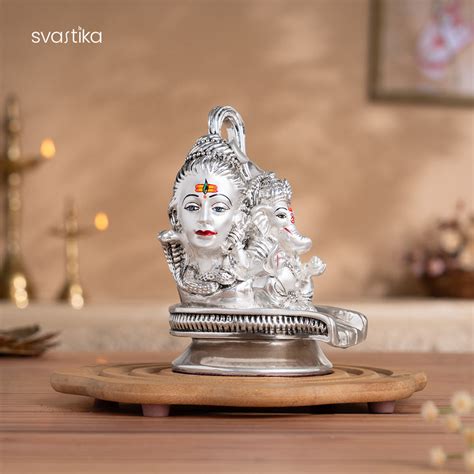 Shiv Parvati Ganesh Murti - Silver Plated (5 Inch)