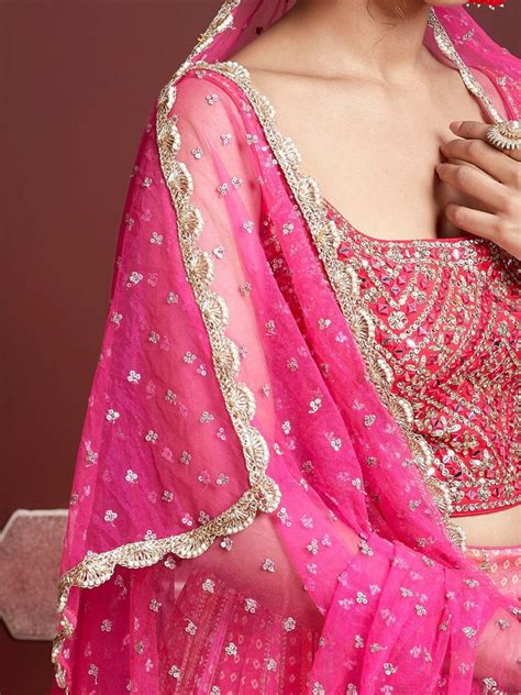 Rani Pink Bandhani Print Wedding Lehenga with Heavy Mirror Work Blouse ...