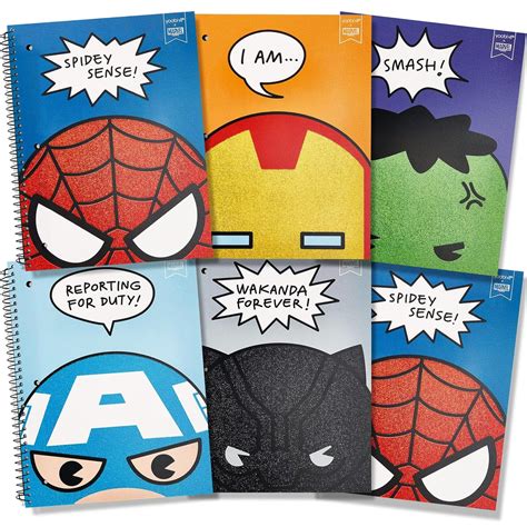 Yoobi X Marvel College Ruled 8 x 10.5” Spiral Notebook Set, Bulk 6-Pack ...