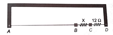 A thin uniform wire `AB` of length `1m`, an unknown resistance `X` and ...