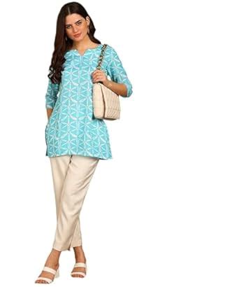 DSK Studio Women's Cotton Short Kurti with Notch Neck Line 3/4th ...
