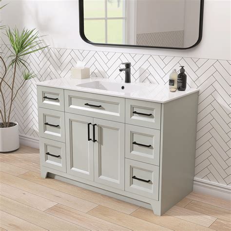 ZEAFIVE Solid Wood 48 Inch Freestanding Bathroom Vanity With Sink Combo ...
