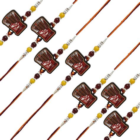 Kitkat Chocolate Rakhi Set of 7 with Roli Chawal and Raksha Bandhan Gr ...