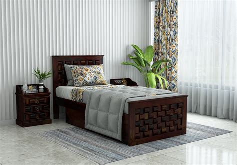 Buy Hover Single Bed with Drawer Storage ( Walnut Finish ) Online in India | UrbanWood