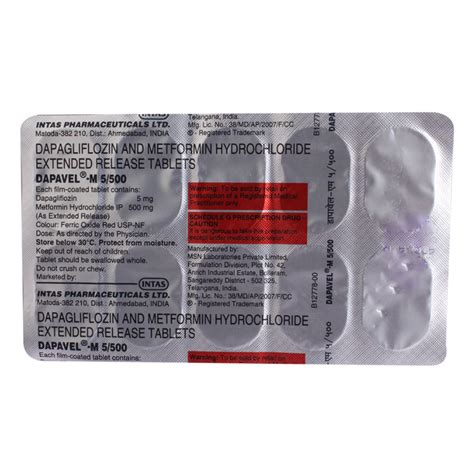 Dapavel-M 5/500 Tablet 10's Price, Uses, Side Effects, Composition ...