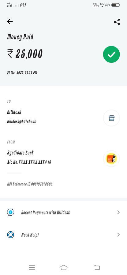 Billdesk — unexpected error message popped up for the transaction made!!!