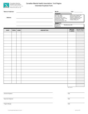 Fillable Online cmha-yr on Volunteer Expense Form Canadian Mental ...
