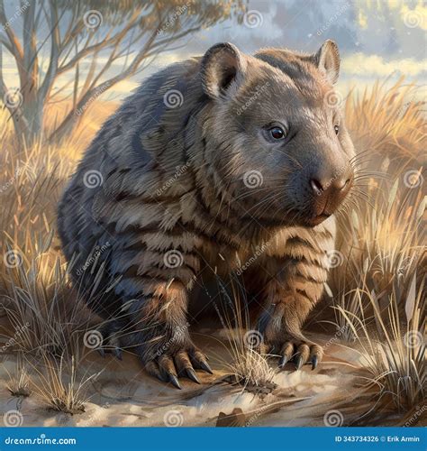 Rare Northern Hairy Nosed Wombat In The Grasslands Of Australia Stock ...