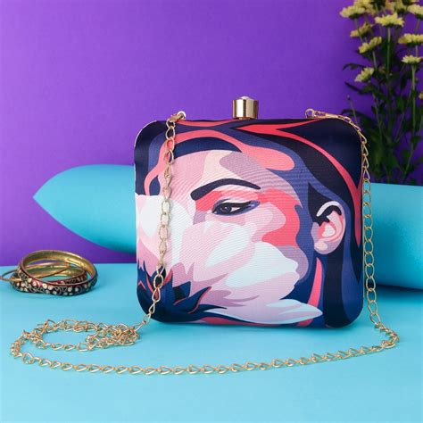 3D Design Hide Face Printed Box Clutch – Swisni