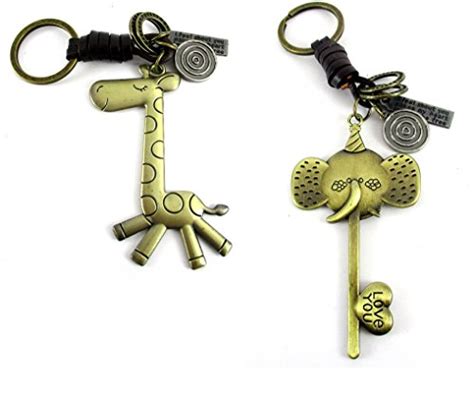 Keyrings (Set of 2) Giraffe & Elephant Antique Gold Keychain ...