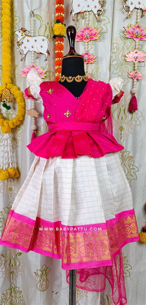 Pink & White Pattu Pavada – babypattustudio