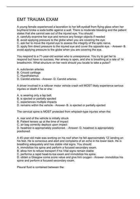 EMT Trauma Exam Q&A 2023/EMT--Trauma Practice Test/EMT Trauma Q&A 2023 ...