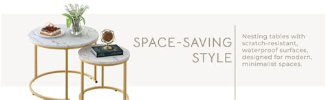 aboxoo Coffee Table Nesting White Set of 2 Side Set Golden Frame ...
