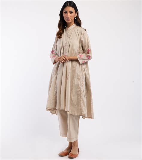 Beige Embroidered Cotton Choga – Tulsi Online