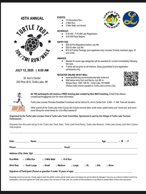 Turtle Trot 2025 & Pancake Breakfast, 320 Pine St, Turtle Lake, WI ...