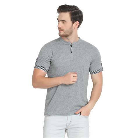 Buy Glito Men's Attractive Grey-Colour Hanley-Neck Fashionable Half ...