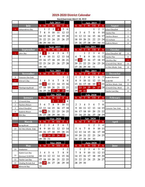 Chamberlain Academic Calendar