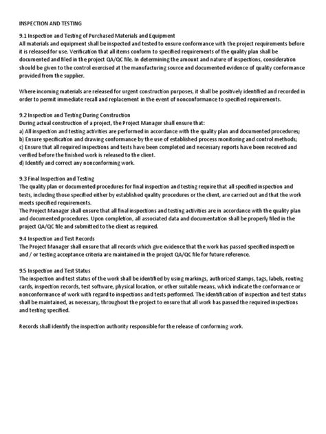 Image result for Inspection and Test Procedure